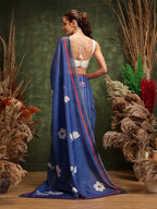 Hiral Fashion Navy Blue Bollywood Cotton Tissue Floral Digital Printed Saree | Grocsy