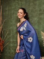 Hiral Fashion Navy Blue Bollywood Cotton Tissue Floral Digital Printed Saree | Grocsy