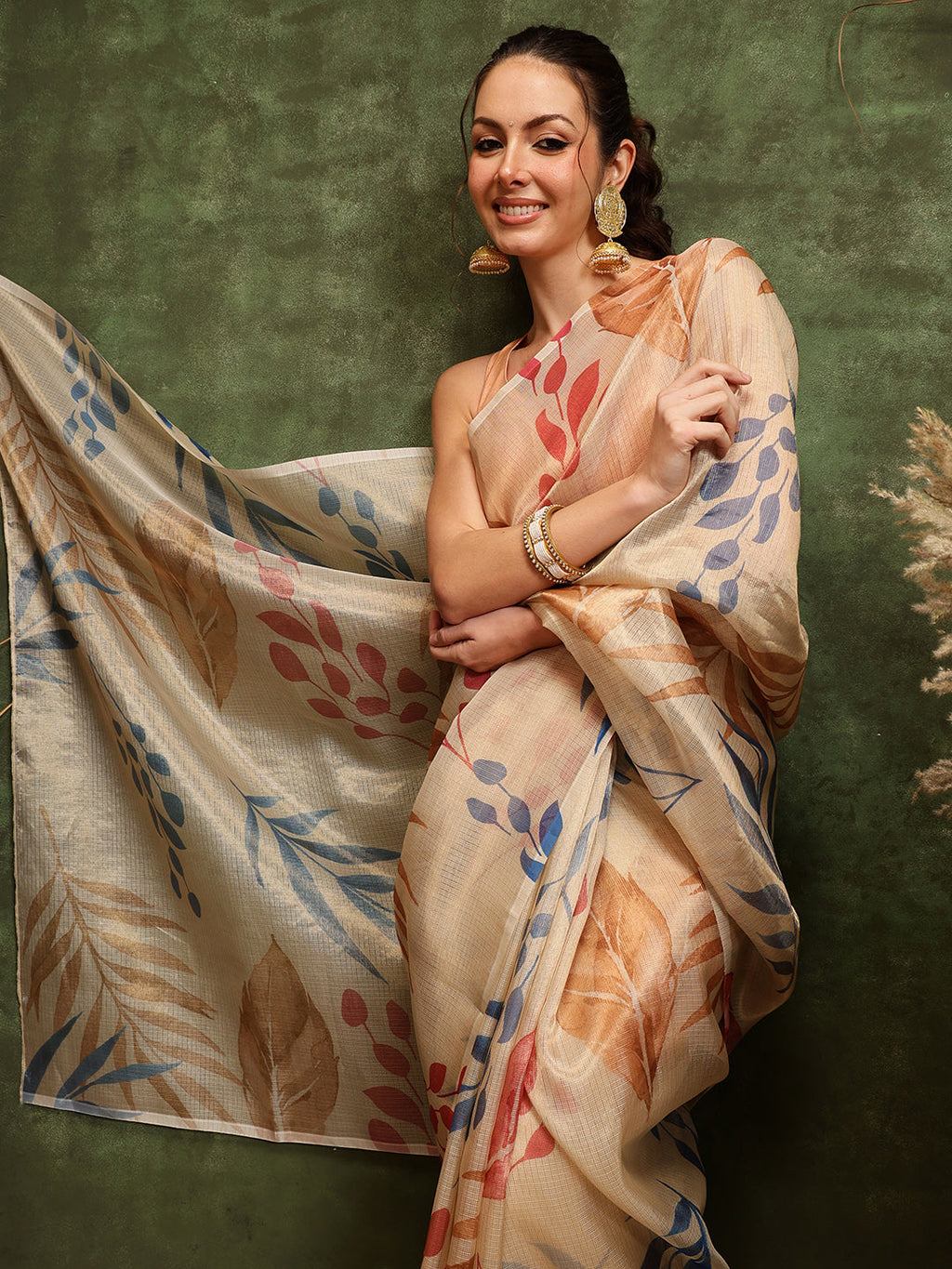 Hiral Fashion Off White Bollywood Cotton Tissue Floral Digital Printed Saree | Grocsy