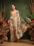 Hiral Fashion Off White Bollywood Cotton Tissue Floral Digital Printed Saree | Grocsy