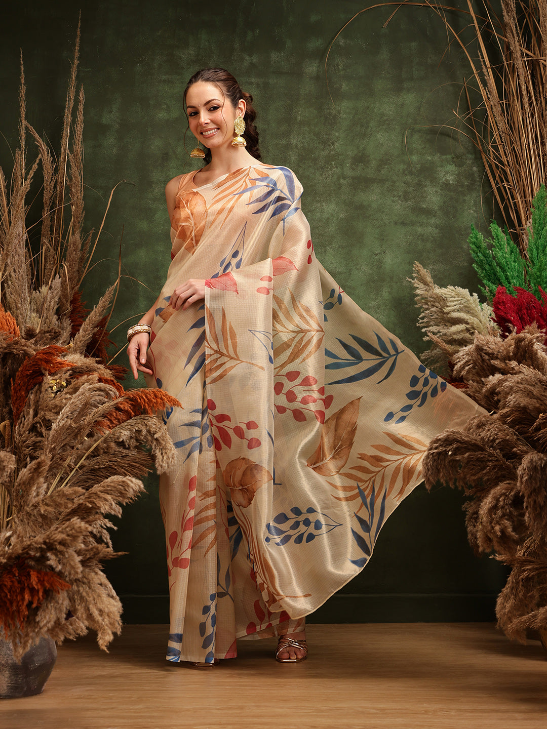 Hiral Fashion Off White Bollywood Cotton Tissue Floral Digital Printed Saree | Grocsy