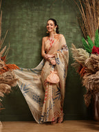 Hiral Fashion Off White Bollywood Cotton Tissue Floral Digital Printed Saree | Grocsy