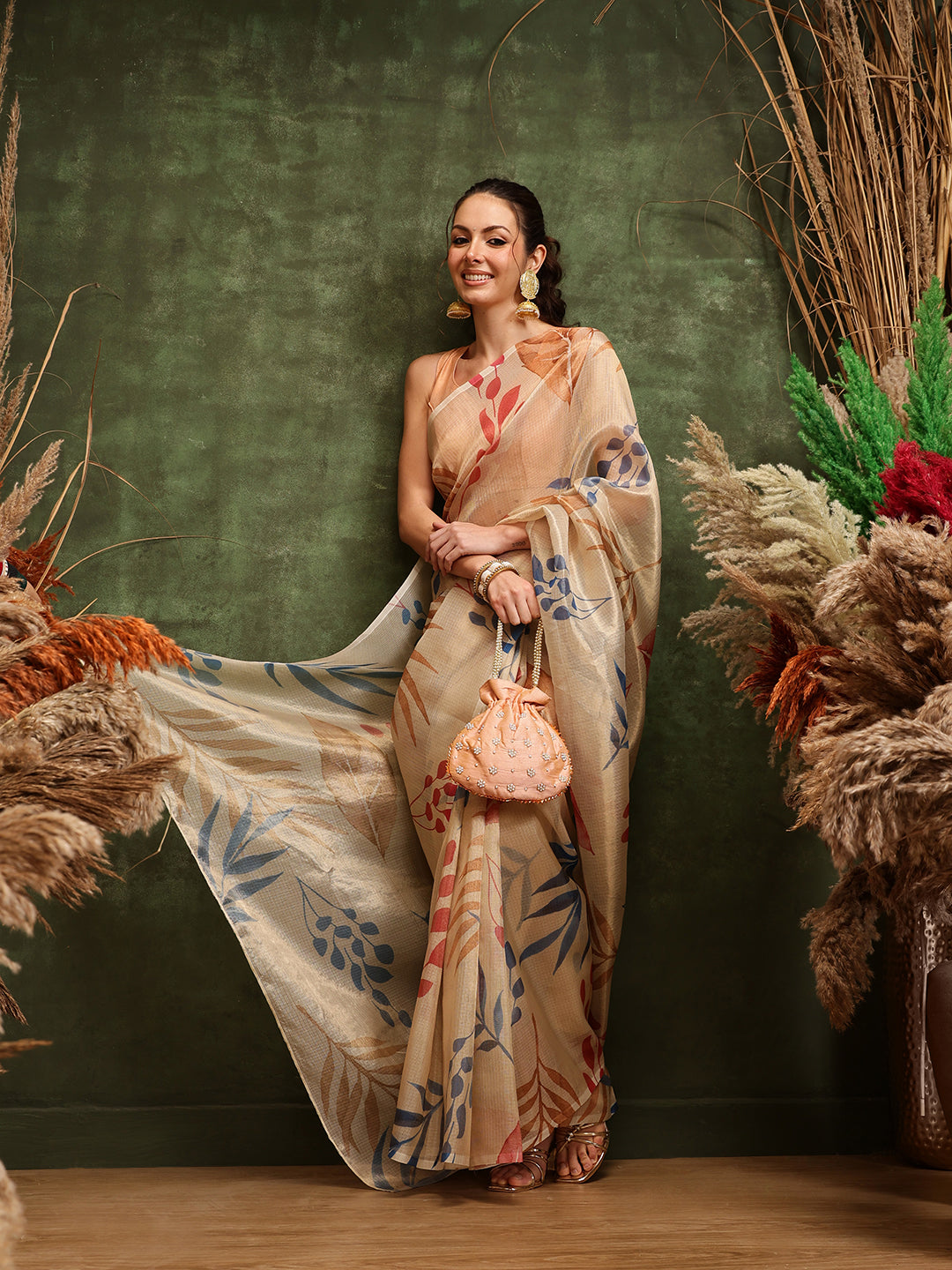 Hiral Fashion Off White Bollywood Cotton Tissue Floral Digital Printed Saree | Grocsy