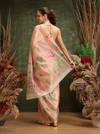 Hiral Fashion Peach Bollywood Cotton Tissue Floral Digital Printed Saree | Grocsy