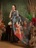 Hiral Fashion Teal Bollywood Cotton Tissue Floral Digital Printed Saree | Grocsy