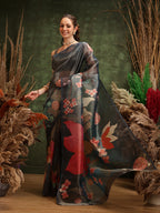 Hiral Fashion Teal Bollywood Cotton Tissue Floral Digital Printed Saree | Grocsy