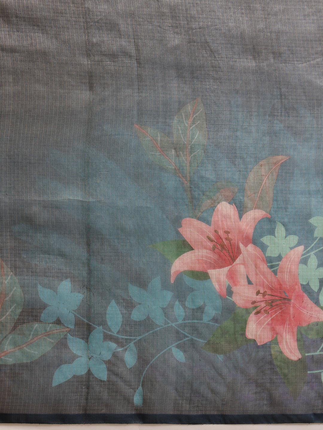 Hiral Fashion Teal Bollywood Cotton Tissue Floral Digital Printed Saree | Grocsy