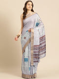 Lavender Silk Blend Printed Geomatric Saree with Unstitched Blouse - Hiral Fashion | Grocsy