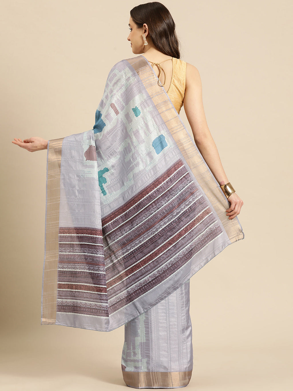Lavender Silk Blend Printed Geomatric Saree with Unstitched Blouse - Hiral Fashion | Grocsy