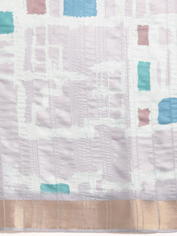 Lavender Silk Blend Printed Geomatric Saree with Unstitched Blouse - Hiral Fashion | Grocsy