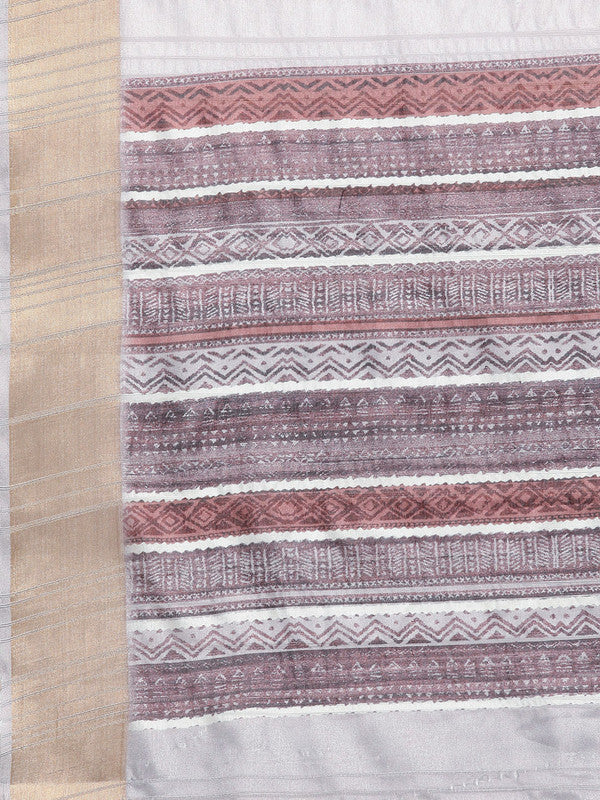Lavender Silk Blend Printed Geomatric Saree with Unstitched Blouse - Hiral Fashion | Grocsy