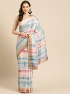 Multicolor Silk Blend Printed Geomatric Saree with Unstitched Blouse - Hiral Fashion | Grocsy