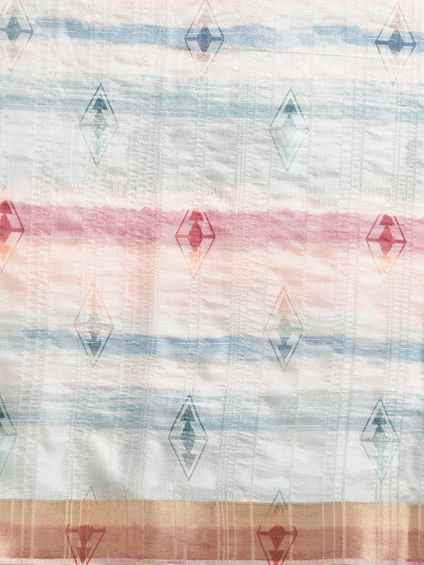 Multicolor Silk Blend Printed Geomatric Saree with Unstitched Blouse - Hiral Fashion | Grocsy