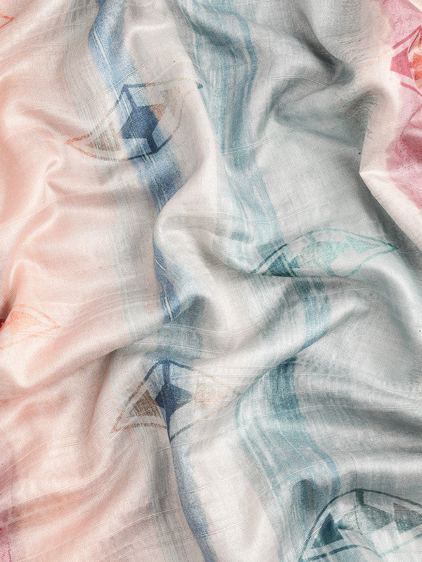 Multicolor Silk Blend Printed Geomatric Saree with Unstitched Blouse - Hiral Fashion | Grocsy