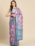 Purple Silk Blend Digital Print Floral Saree with Unstitched Blouse - Hiral Fashion | Grocsy