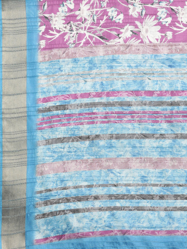 Purple Silk Blend Digital Print Floral Saree with Unstitched Blouse - Hiral Fashion | Grocsy
