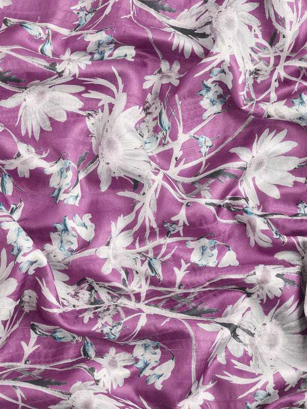 Purple Silk Blend Digital Print Floral Saree with Unstitched Blouse - Hiral Fashion | Grocsy
