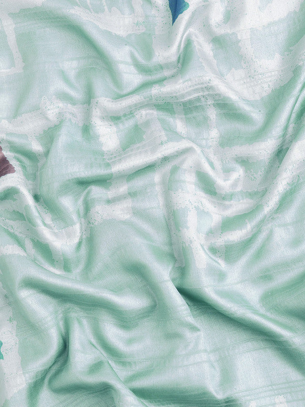 Turquoise Silk Blend Printed Geomatric Saree with Unstitched Blouse - Hiral Fashion | Grocsy