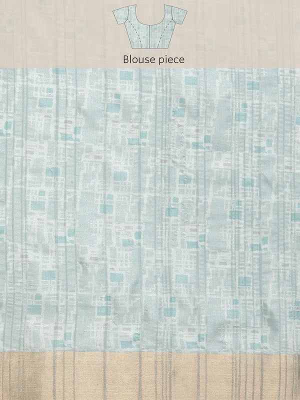 Turquoise Silk Blend Printed Geomatric Saree with Unstitched Blouse - Hiral Fashion | Grocsy