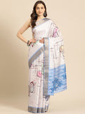 White Silk Blend Printed Geomatric Saree with Unstitched Blouse - Hiral Fashion | Grocsy