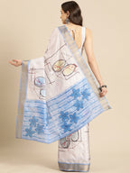 White Silk Blend Printed Geomatric Saree with Unstitched Blouse - Hiral Fashion | Grocsy