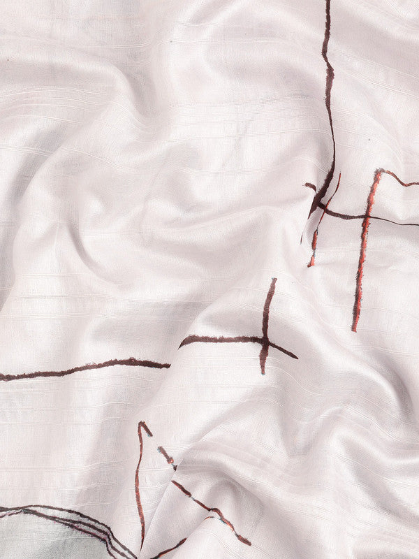 White Silk Blend Printed Geomatric Saree with Unstitched Blouse - Hiral Fashion | Grocsy