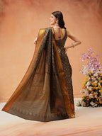 Hiral Fashion Black Kanjeevaram Banarasi Silk Ikkat Woven Design Saree | Grocsy