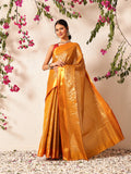 Hiral Fashion Mustard Kanjeevaram Banarasi Silk Ikkat Woven Design Saree | Grocsy