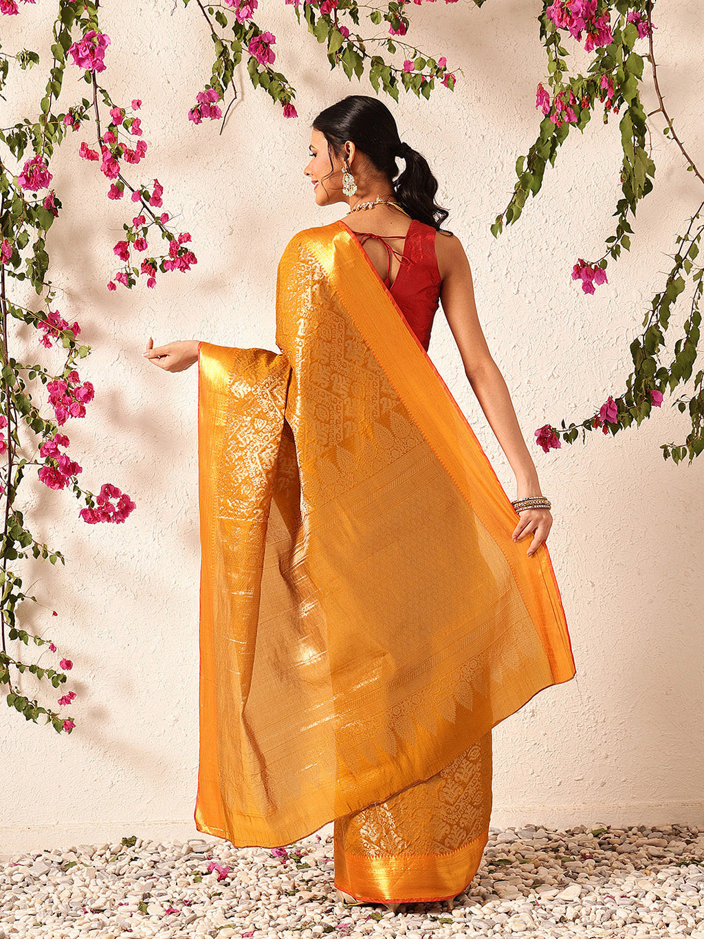 Hiral Fashion Mustard Kanjeevaram Banarasi Silk Ikkat Woven Design Saree | Grocsy