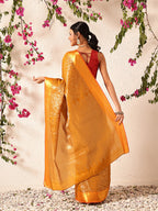 Hiral Fashion Mustard Kanjeevaram Banarasi Silk Ikkat Woven Design Saree | Grocsy
