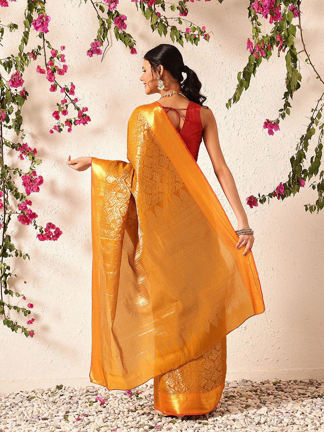 Hiral Fashion Mustard Kanjeevaram Banarasi Silk Ikkat Woven Design Saree | Grocsy