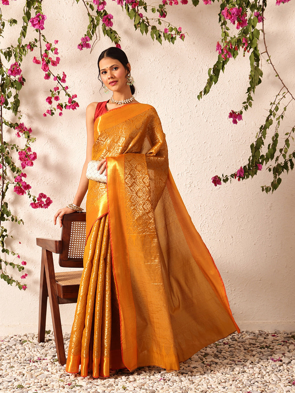 Hiral Fashion Mustard Kanjeevaram Banarasi Silk Ikkat Woven Design Saree | Grocsy