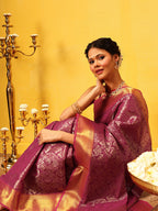 Hiral Fashion Pink Kanjeevaram Banarasi Silk Ikkat Woven Design Saree | Grocsy