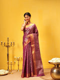 Hiral Fashion Pink Kanjeevaram Banarasi Silk Ikkat Woven Design Saree | Grocsy