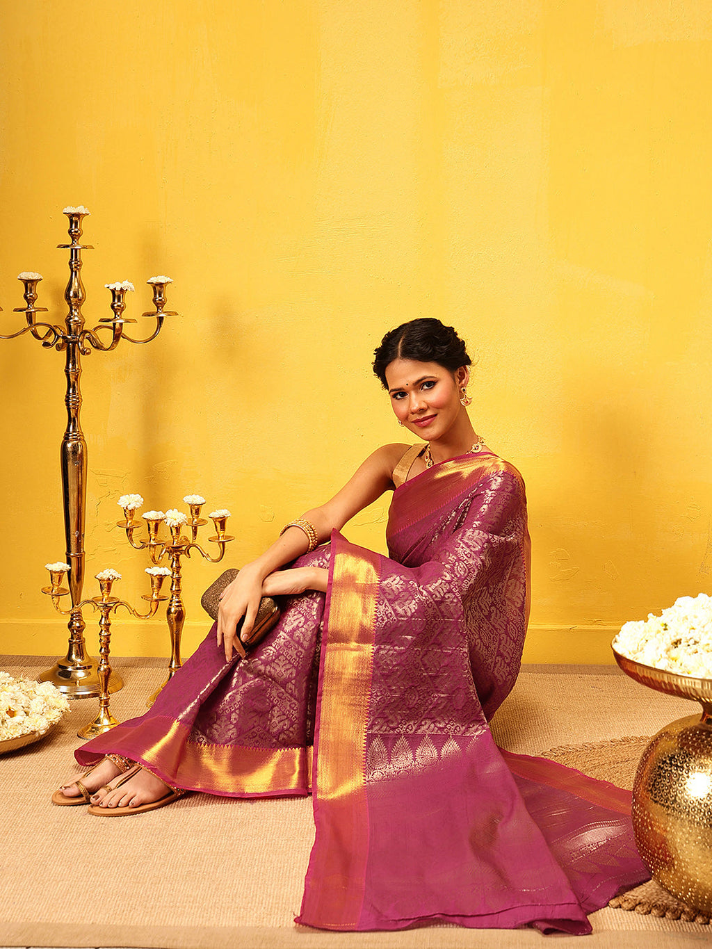 Hiral Fashion Pink Kanjeevaram Banarasi Silk Ikkat Woven Design Saree | Grocsy