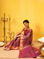 Hiral Fashion Pink Kanjeevaram Banarasi Silk Ikkat Woven Design Saree | Grocsy