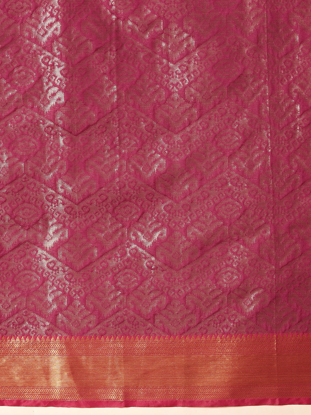 Hiral Fashion Pink Kanjeevaram Banarasi Silk Ikkat Woven Design Saree | Grocsy