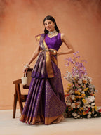 Hiral Fashion Purple Kanjeevaram Banarasi Silk Ikkat Woven Design Saree | Grocsy