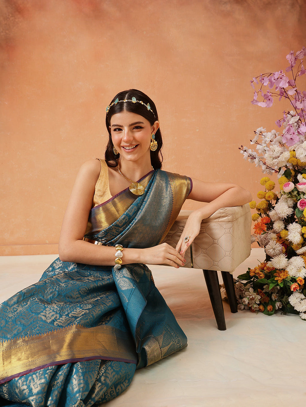 Hiral Fashion Teal Kanjeevaram Banarasi Silk Ikkat Woven Design Saree | Grocsy
