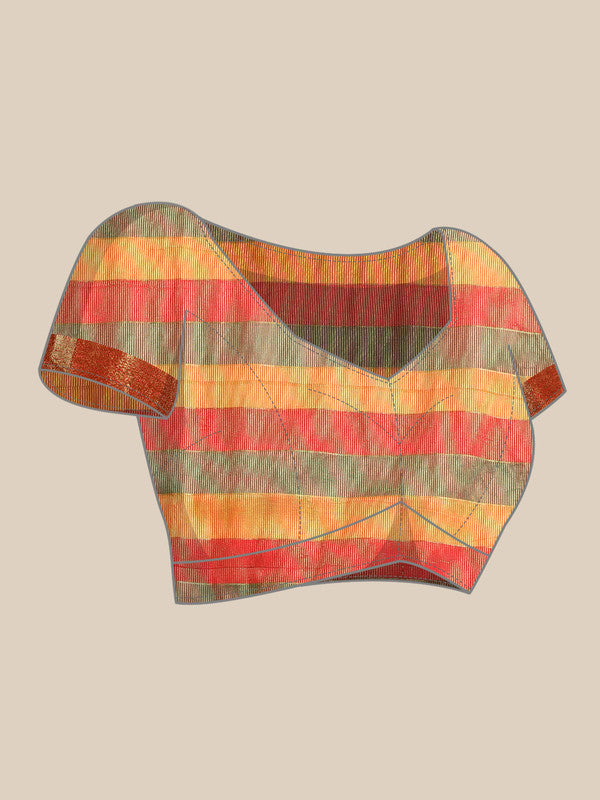 Multicolor Kanjeevaram Silk ColorBlock Checked Saree with Unstitched Blouse - Hiral Fashion | Grocsy