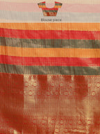Multicolor Kanjeevaram Silk ColorBlock Checked Saree with Unstitched Blouse - Hiral Fashion | Grocsy