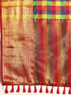 Multicolor Kanjeevaram Silk ColorBlock Checked Saree with Unstitched Blouse - Hiral Fashion | Grocsy