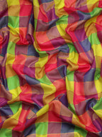 Multicolor Kanjeevaram Silk ColorBlock Checked Saree with Unstitched Blouse - Hiral Fashion | Grocsy