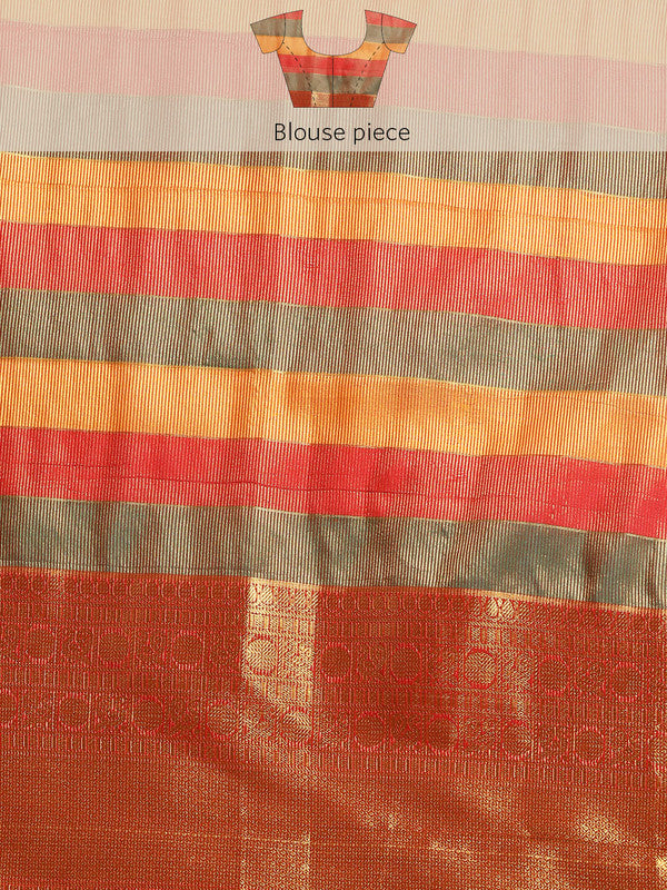 Multicolor Kanjeevaram Silk ColorBlock Checked Saree with Unstitched Blouse - Hiral Fashion | Grocsy