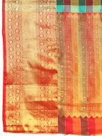 Multicolor Kanjeevaram Silk ColorBlock Checked Saree with Unstitched Blouse - Hiral Fashion | Grocsy