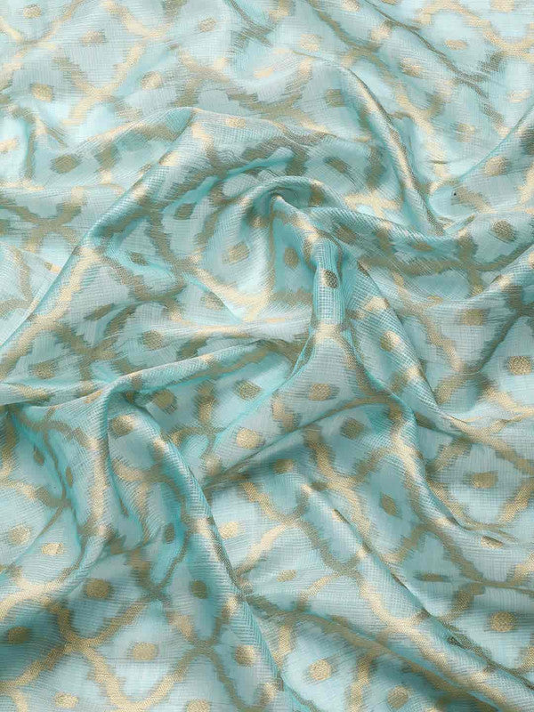 Blue Tissue Silk Woven Zari Design Geomatric Saree with Unstitched Blouse - Hiral Fashion | Grocsy