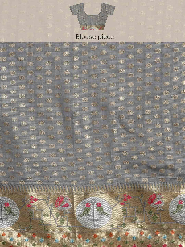 Blue Tissue Silk Woven Zari Design Geomatric Saree with Unstitched Blouse - Hiral Fashion | Grocsy