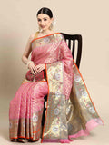 Pink Tissue Silk Woven Zari Design Geomatric Saree with Unstitched Blouse - Hiral Fashion | Grocsy