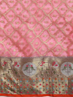 Pink Tissue Silk Woven Zari Design Geomatric Saree with Unstitched Blouse - Hiral Fashion | Grocsy