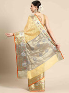 Yellow Tissue Silk Woven Zari Design Geomatric Saree with Unstitched Blouse - Hiral Fashion | Grocsy
